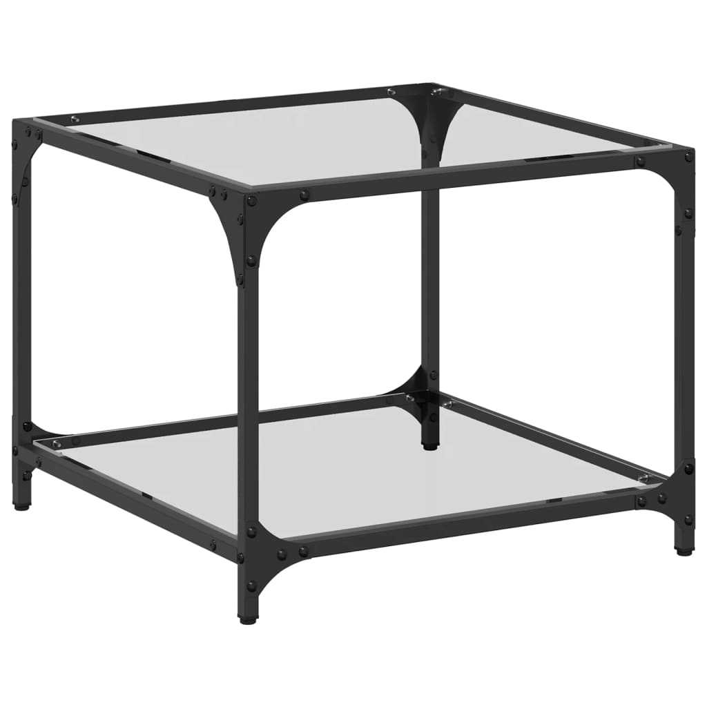 Sofabord med glasplade Gennemsigtig 50x50x40 cm Stål