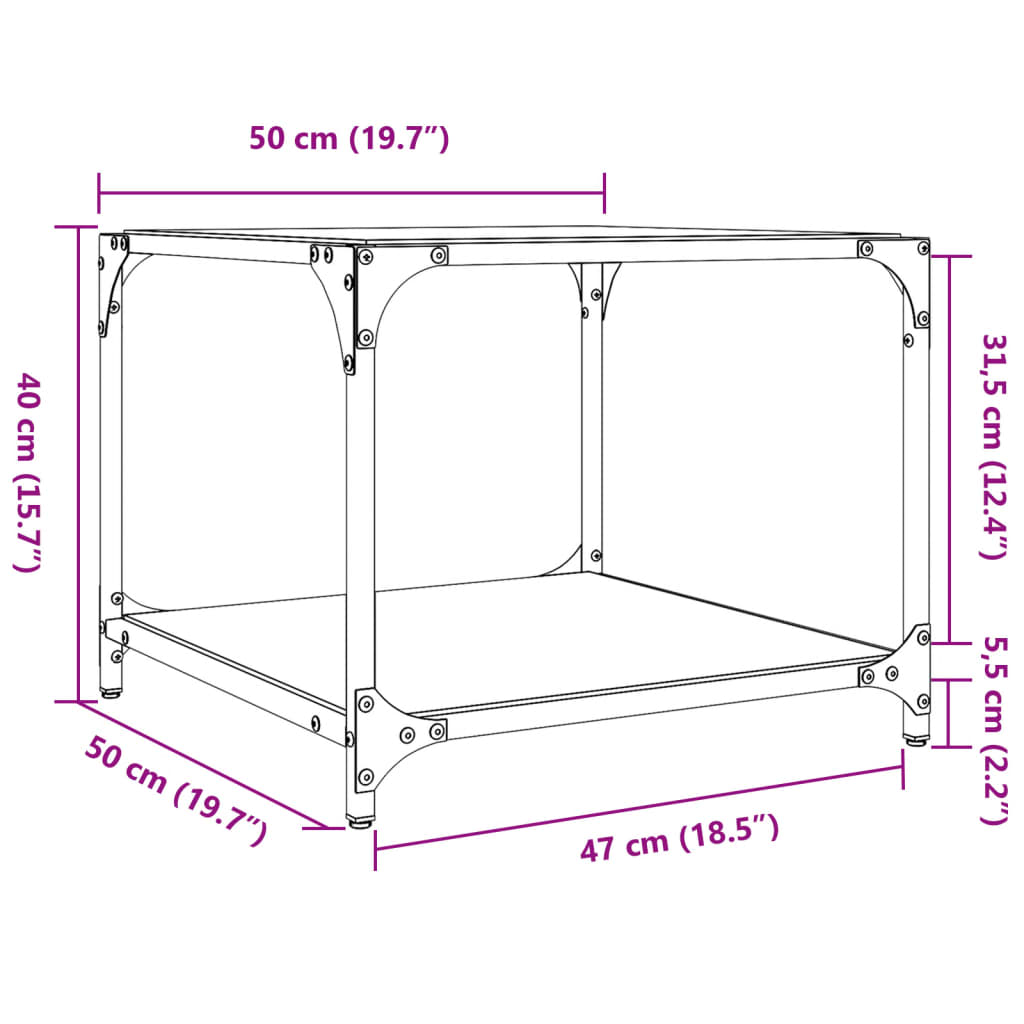 Sofaborde med glasplade 2 stk Transparent 50x50x40 cm stål