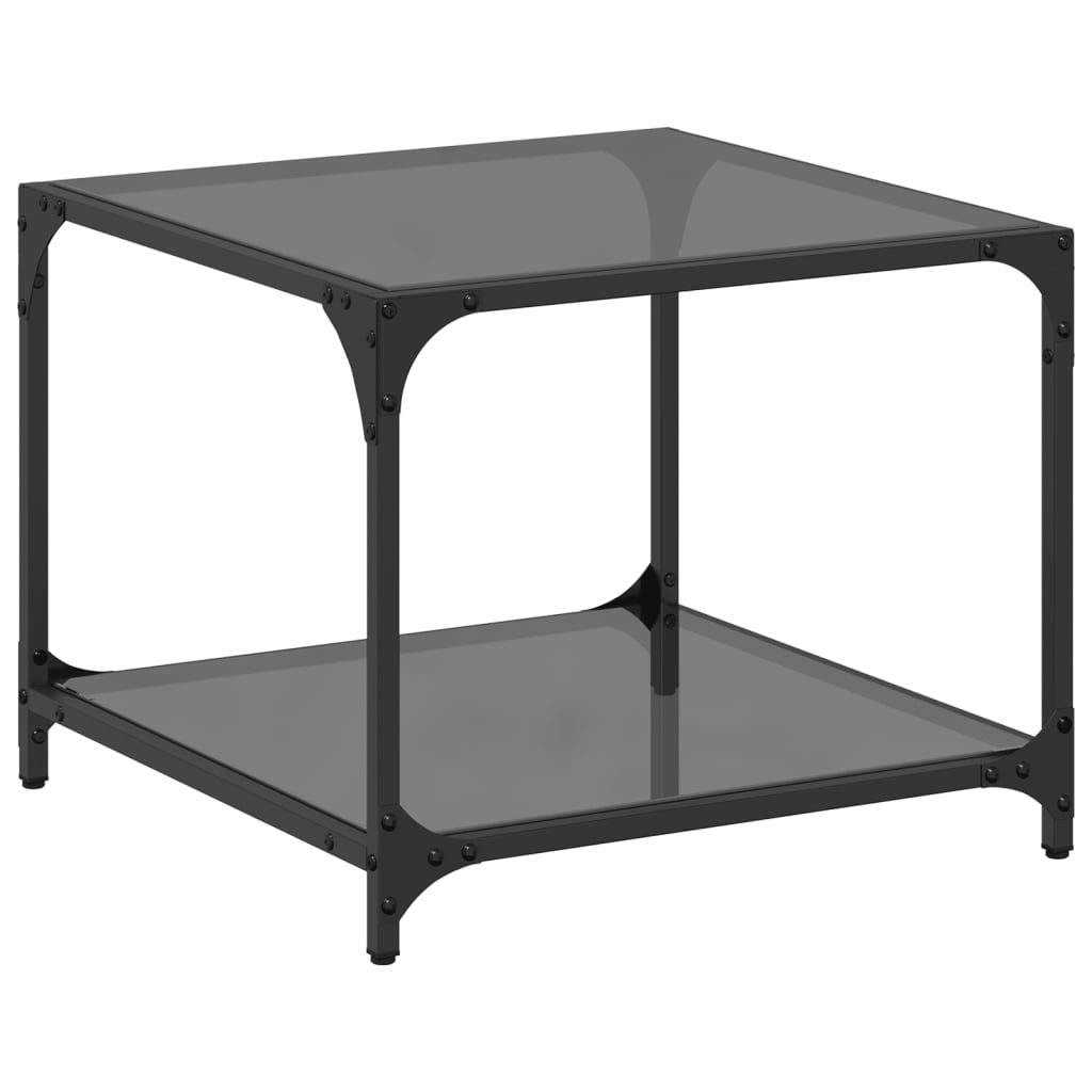 Sofabord med glasplade sort 50x50x40 cm stål