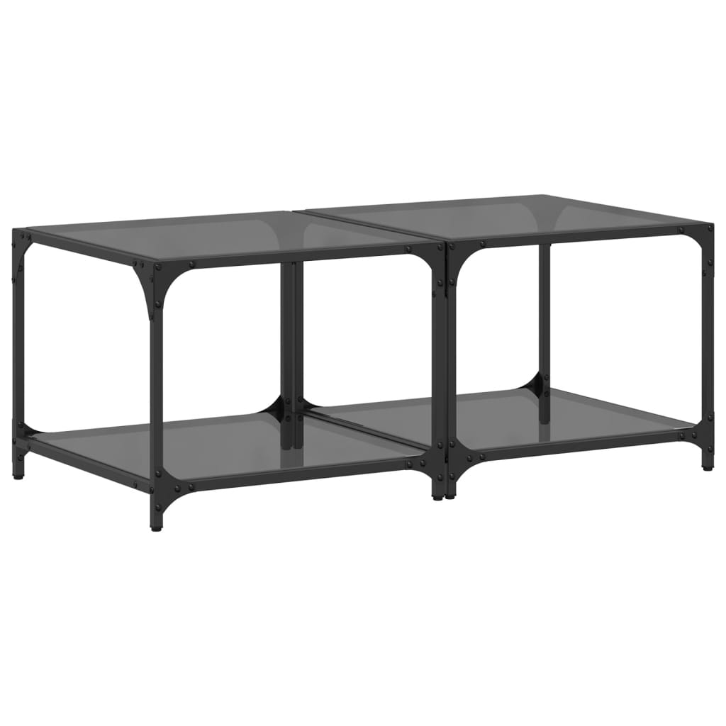 Sofaborde med glasplade 2 stk Sort 50x50x40 cm Stål