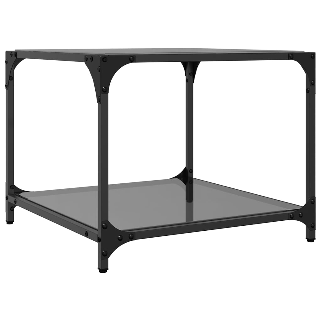 Sofaborde med glasplade 2 stk Sort 50x50x40 cm Stål