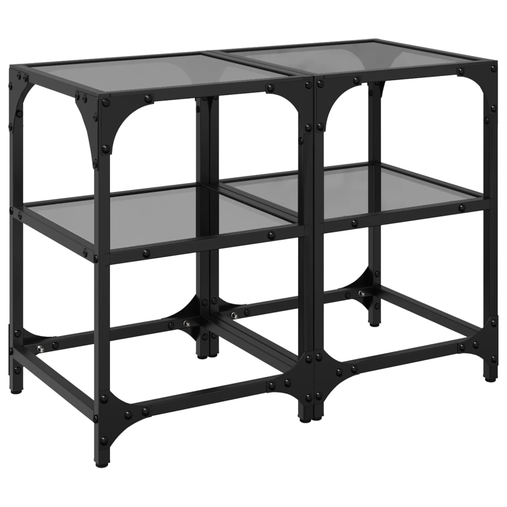 Sofaborde med glasplade 2 stk Sort 30x30x45 cm Stål