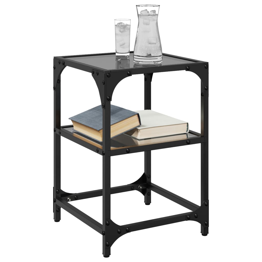 Sofaborde med glasplade 2 stk Sort 30x30x45 cm Stål