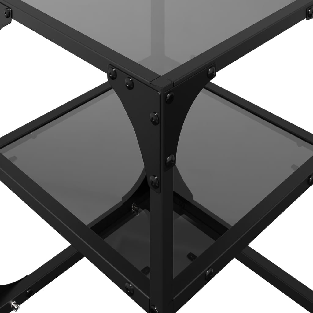 Sofaborde med glasplade 2 stk Sort 30x30x45 cm Stål