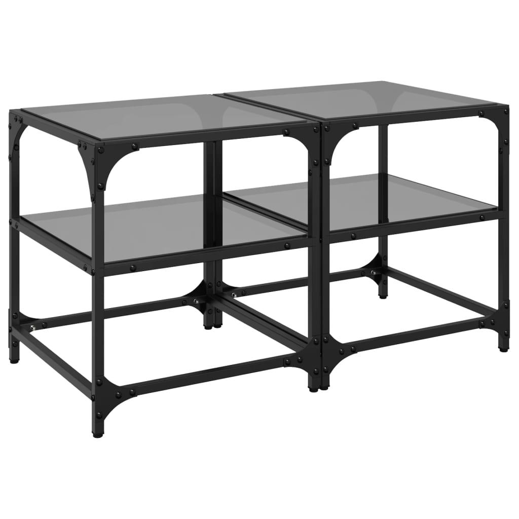Sofaborde med glasplader 2 stk Sort 40x40x45 cm Stål