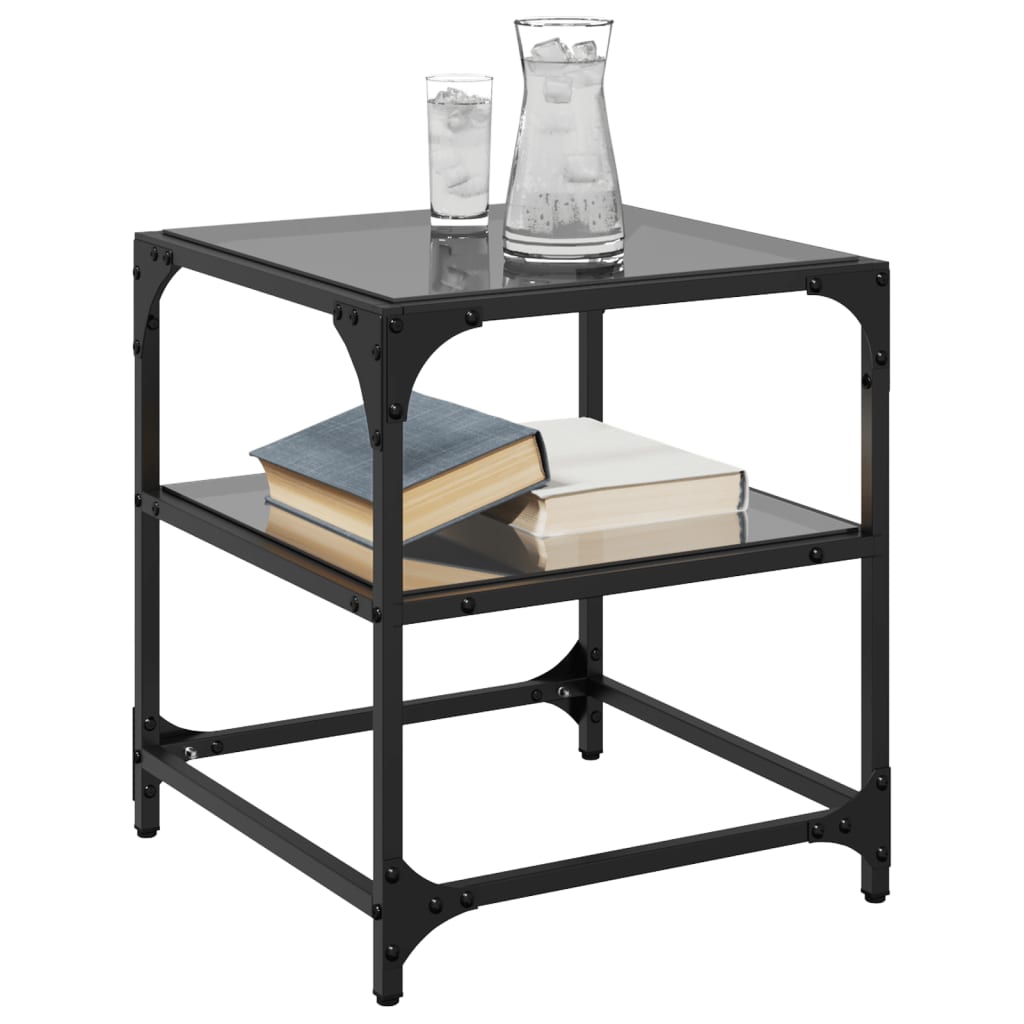 Sofaborde med glasplader 2 stk Sort 40x40x45 cm Stål