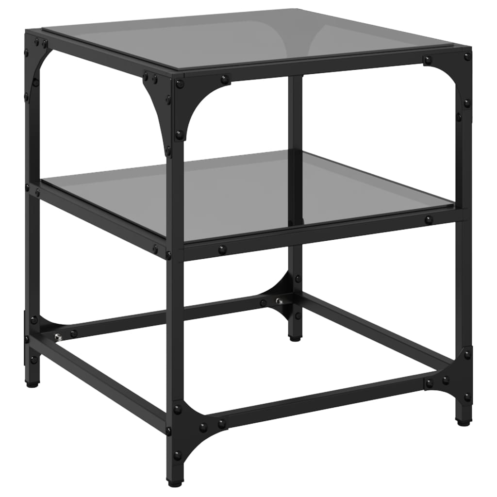 Sofaborde med glasplader 2 stk Sort 40x40x45 cm Stål