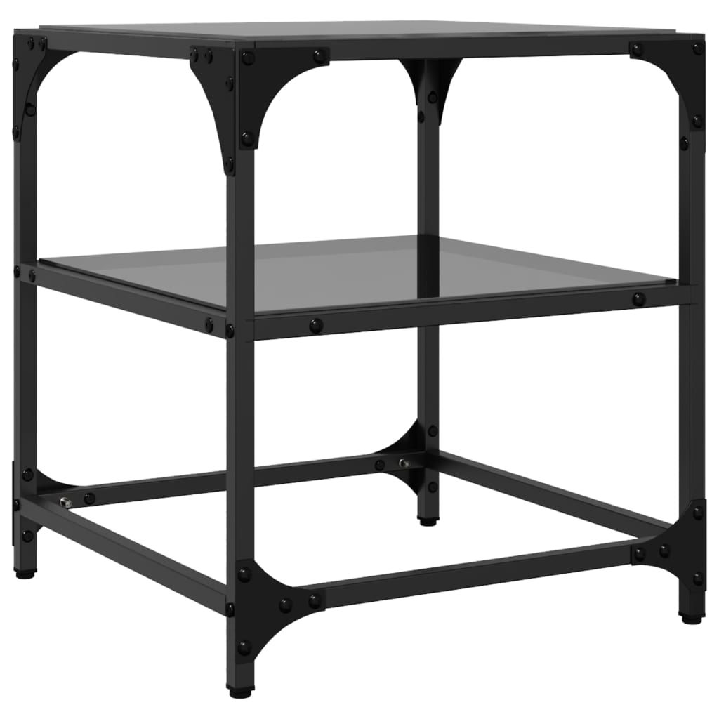Sofaborde med glasplader 2 stk Sort 40x40x45 cm Stål