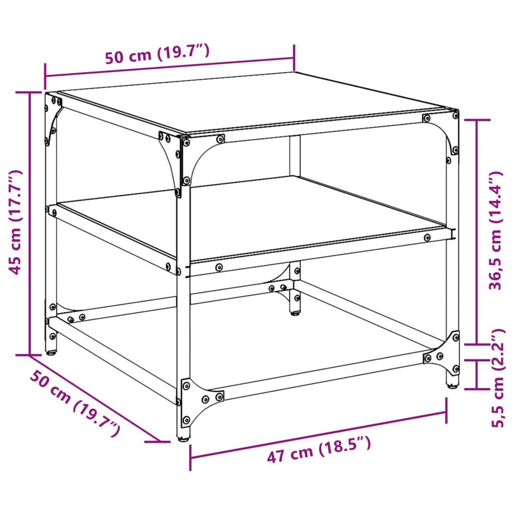 Sofaborde med glasplader 2 stk Transparent 50x50x45cm stål