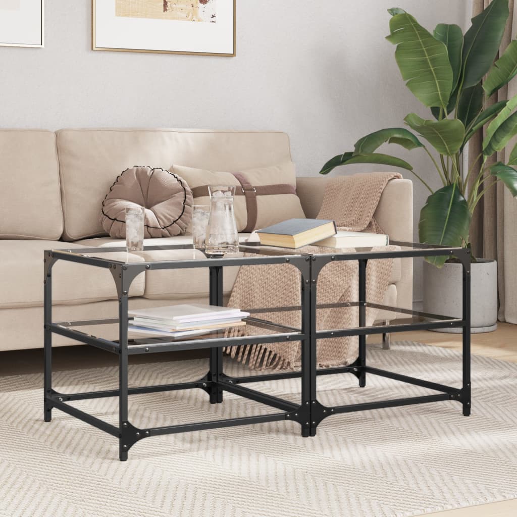 Sofaborde med glasplader 2 stk Transparent 50x50x45cm stål