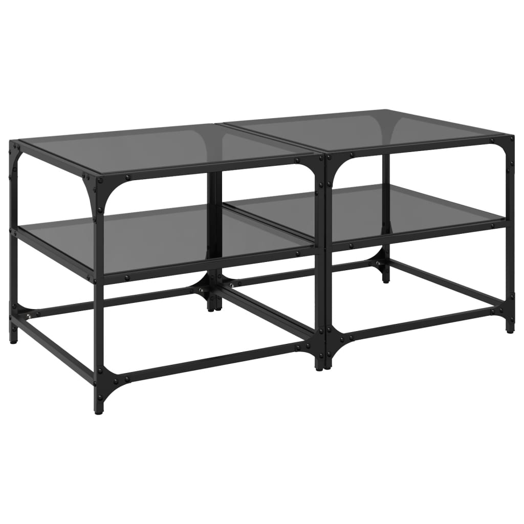 Sofaborde med glasplader 2 stk Sort 50x50x45 cm Stål