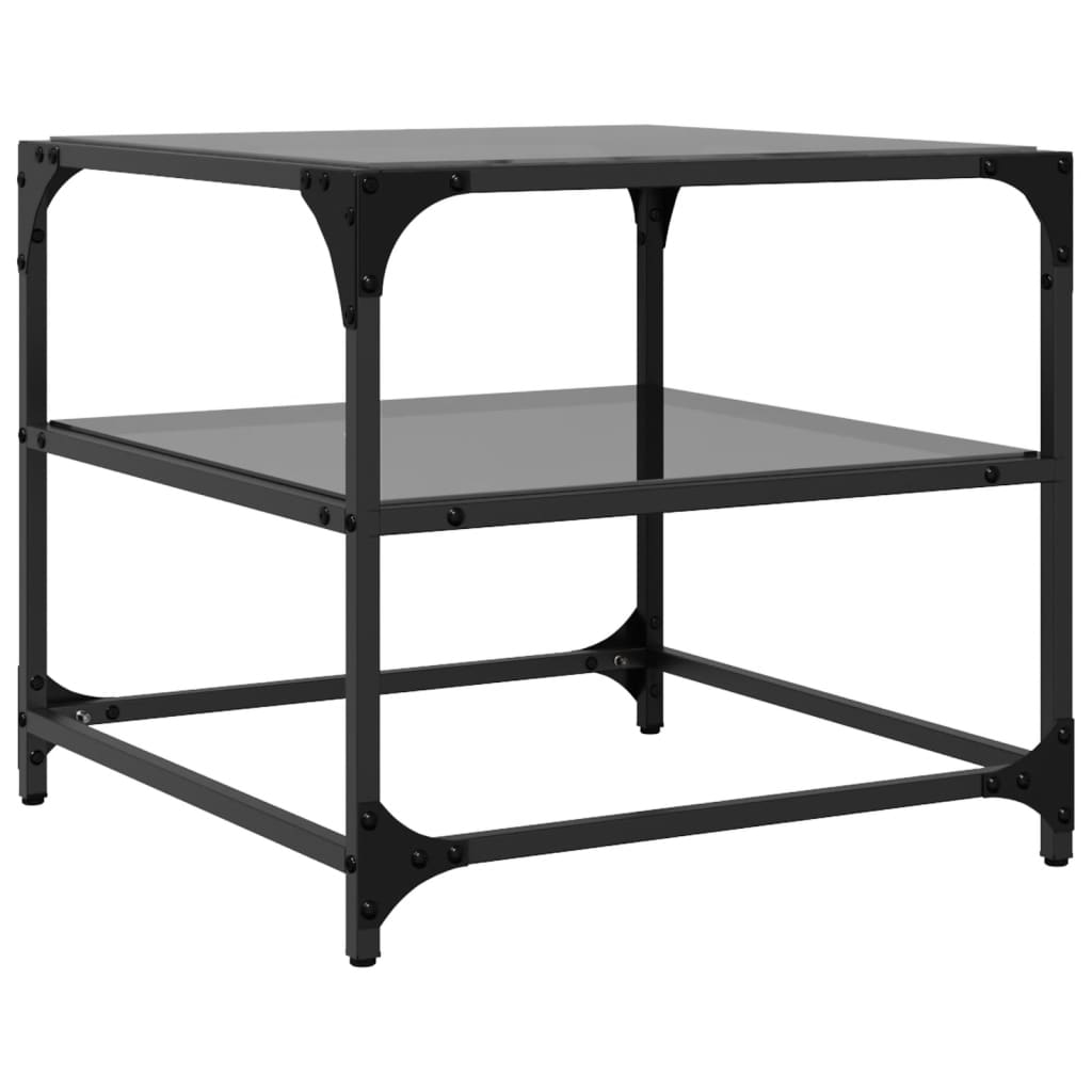 Sofaborde med glasplader 2 stk Sort 50x50x45 cm Stål