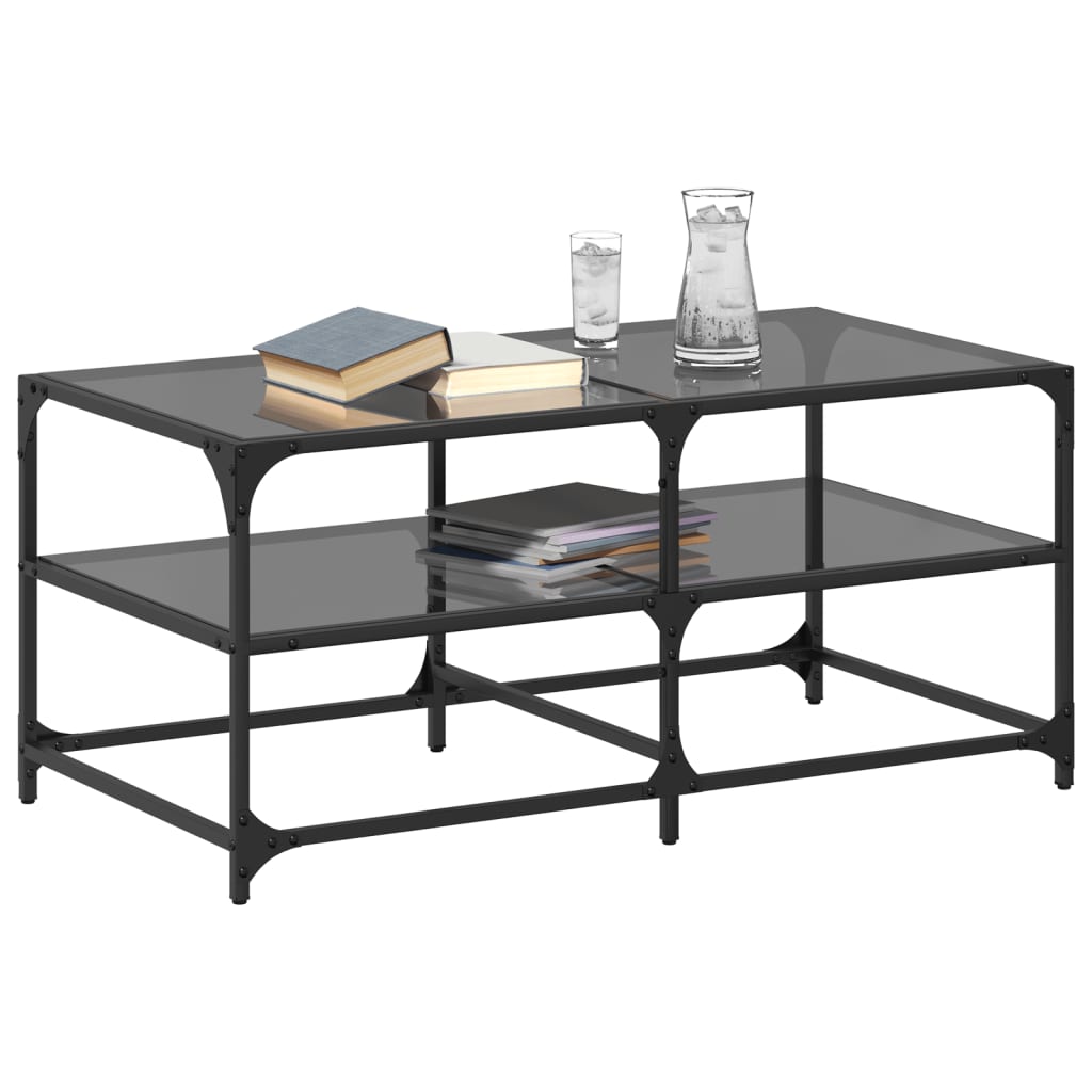 Sofabord med glasplade sort 98,5x50x45 cm stål