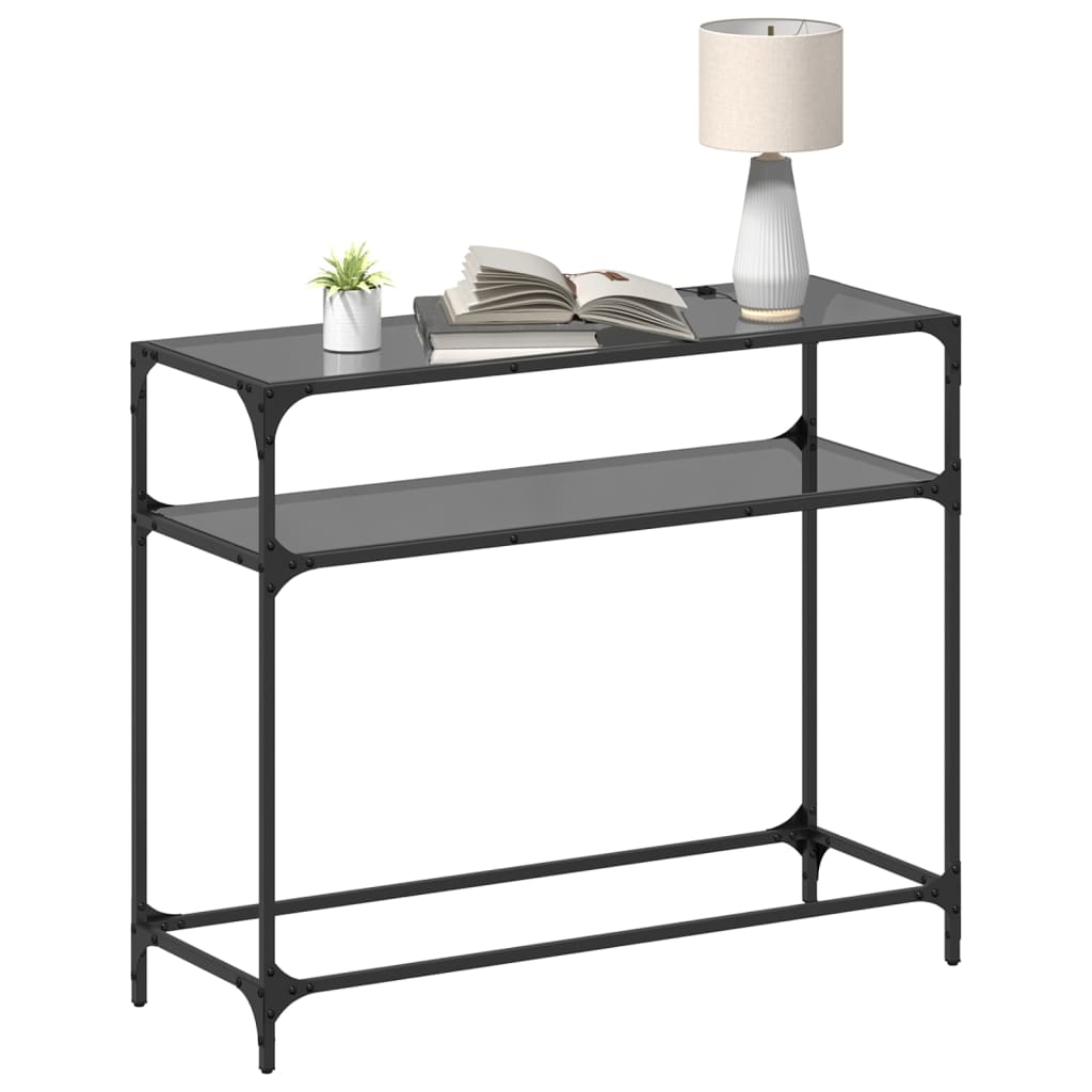 Konsolbord med glasplade sort 98x35x81 cm stål