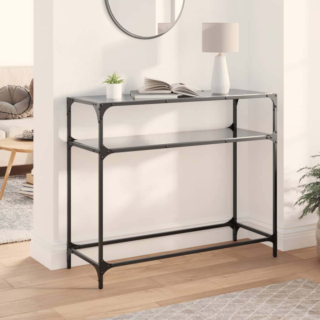 Konsolbord med glasplade sort 98x35x81 cm stål