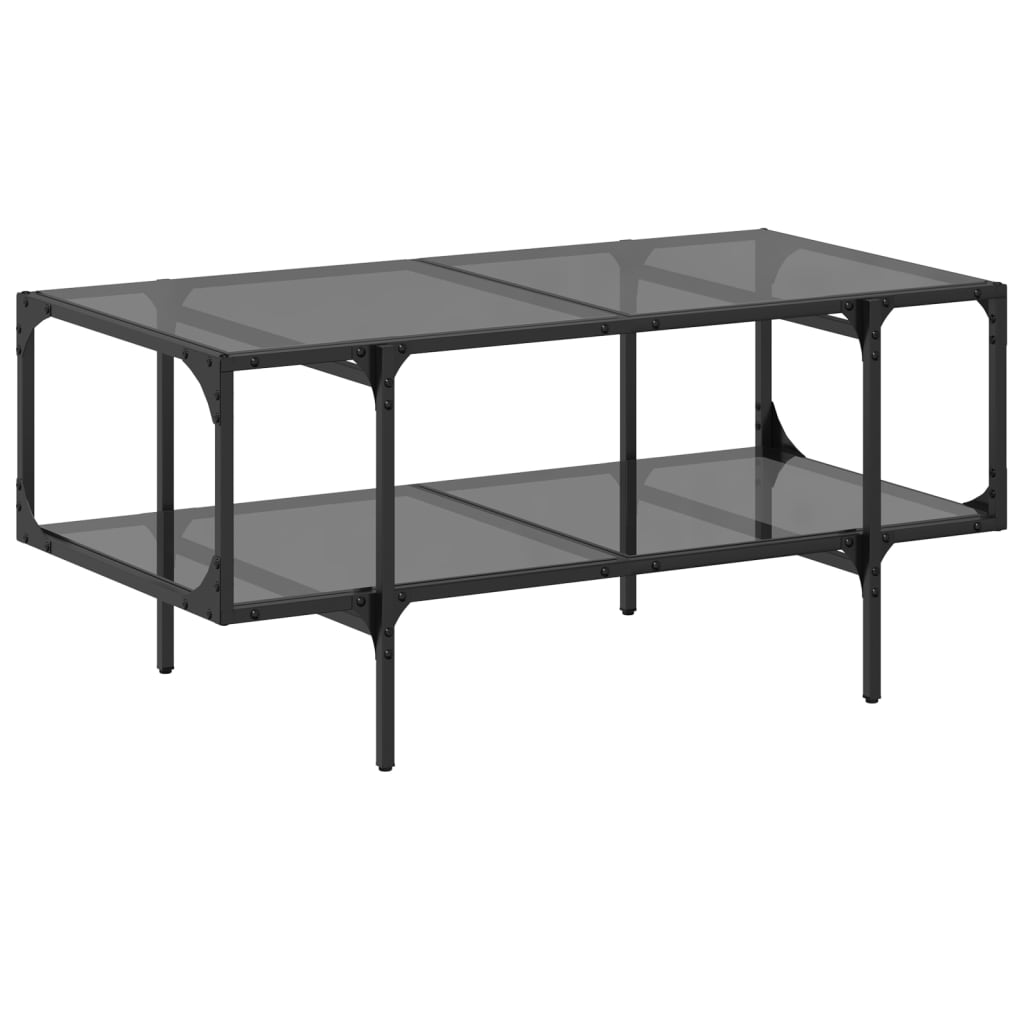 Sofabord med glasplade sort 98,5x50x45 cm stål
