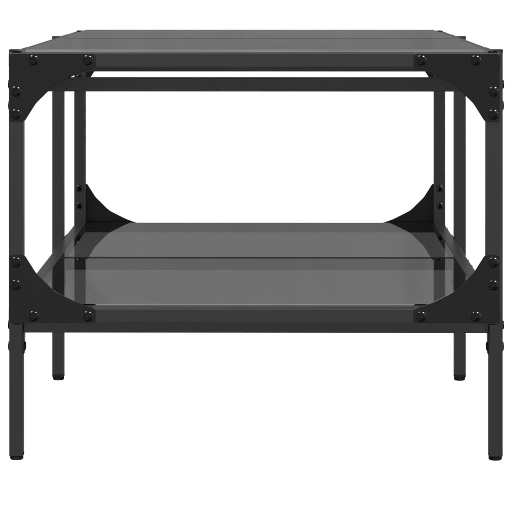 Sofabord med glasplade sort 98,5x50x45 cm stål