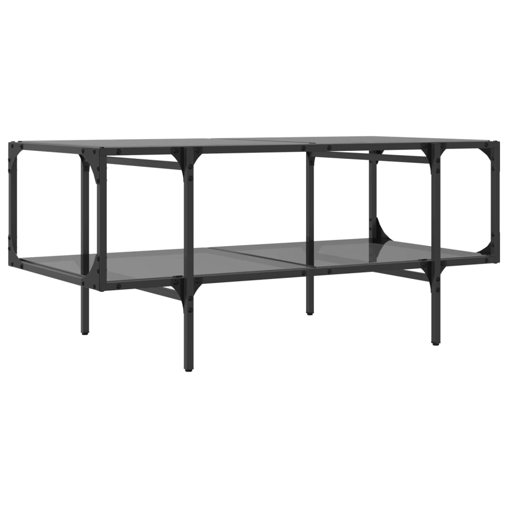 Sofabord med glasplade sort 98,5x50x45 cm stål