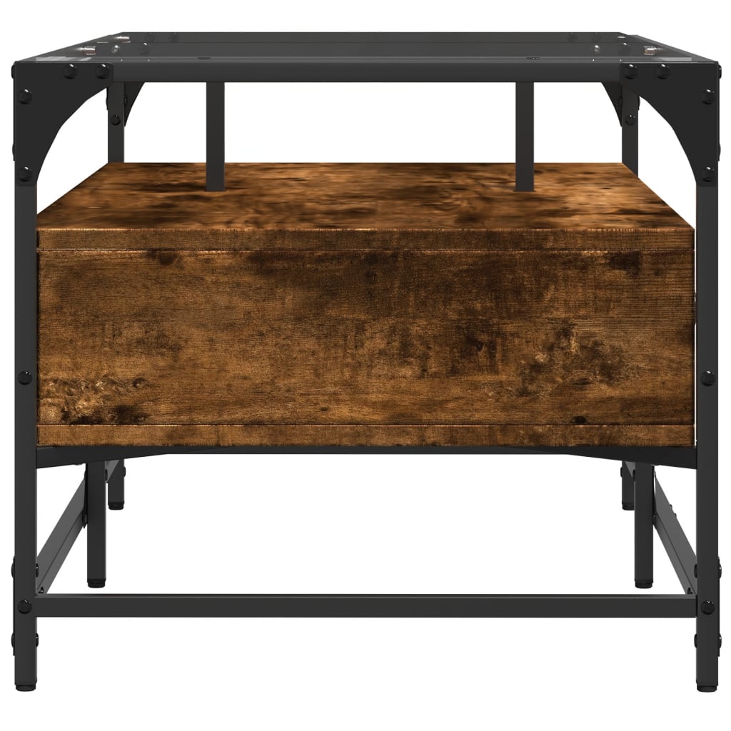 Sofabord med glasplade røget eg 98,5x50x45 cm stål