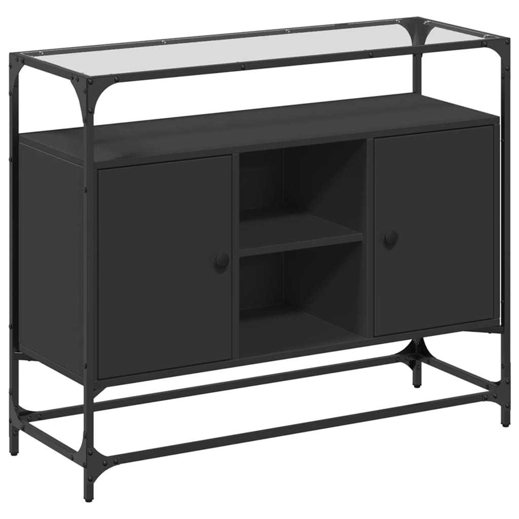 Skænk med glasplade sort 98x35x81 cm træmateriale