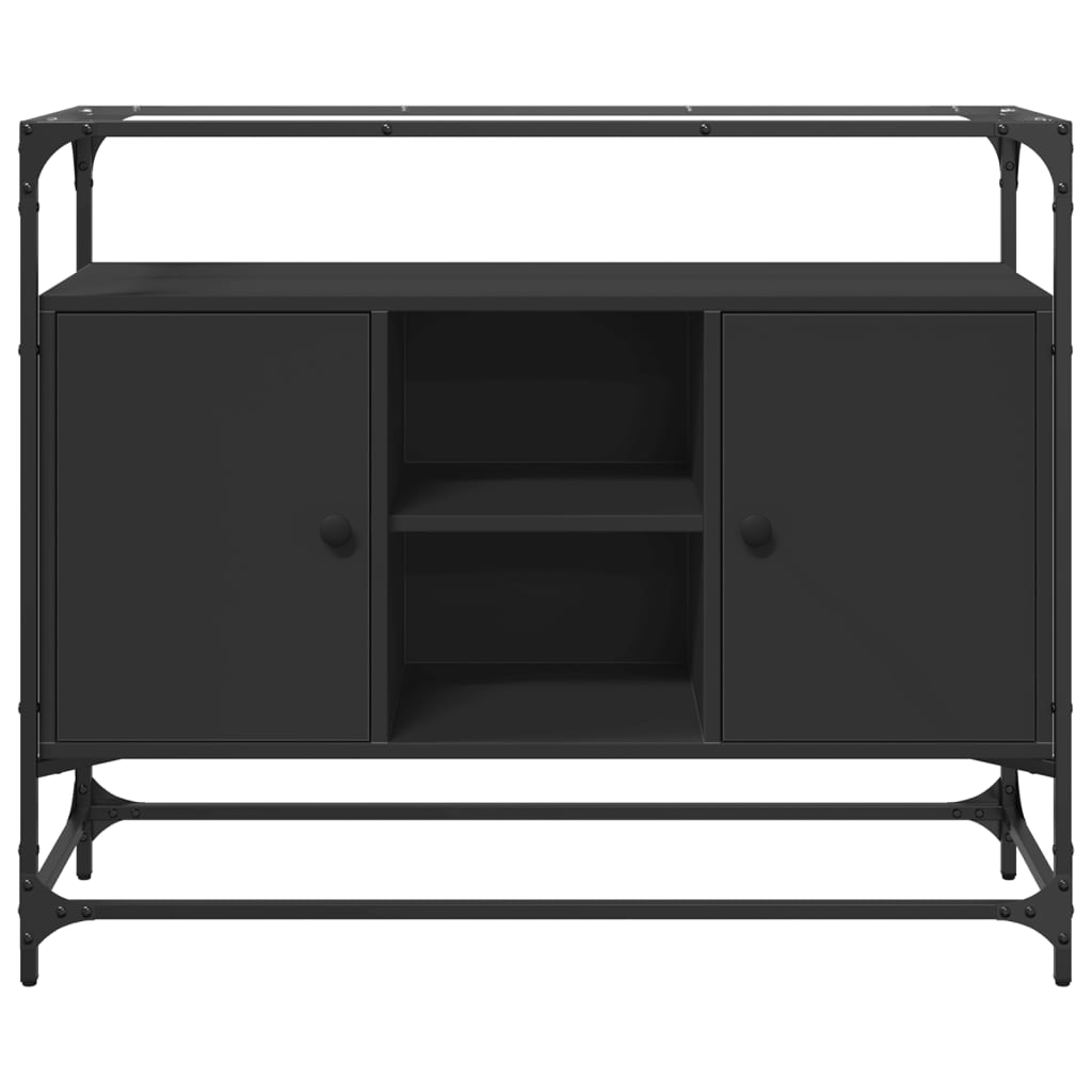 Skænk med glasplade sort 98x35x81 cm træmateriale