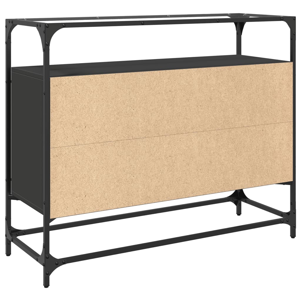 Skænk med glasplade sort 98x35x81 cm træmateriale