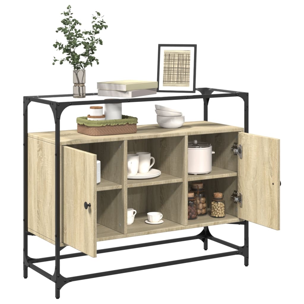 Skænk med glasplade Sonoma eg 98x35x81 cm træmateriale