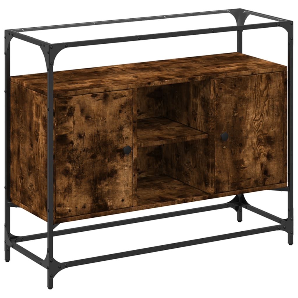 Skænk med glasplade røget eg 98x35x81 cm træmateriale