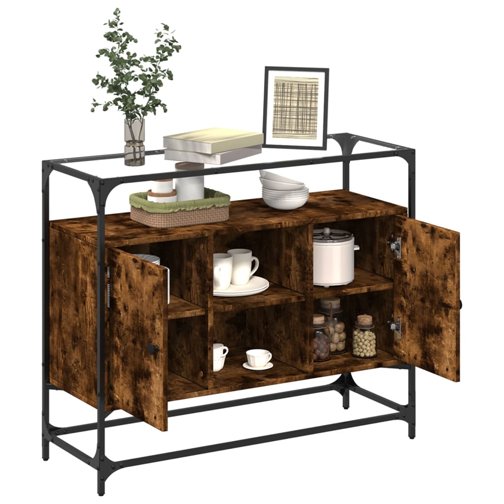 Skænk med glasplade røget eg 98x35x81 cm træmateriale