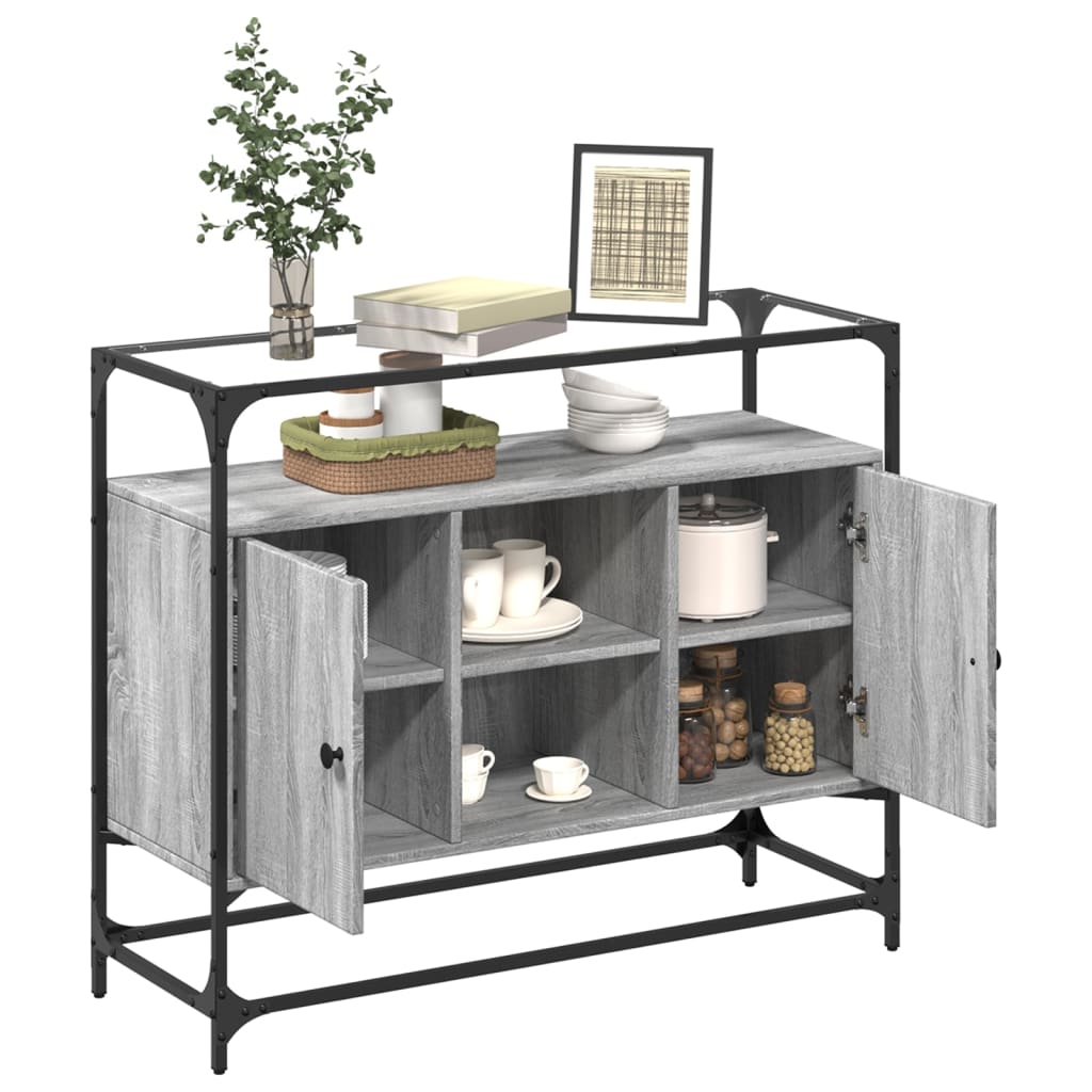 Skænk med glasplade Grå Sonoma 98x35x81 cm træmateriale
