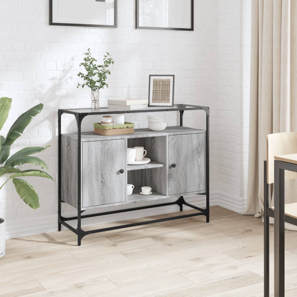 Skænk med glasplade Grå Sonoma 98x35x81 cm træmateriale