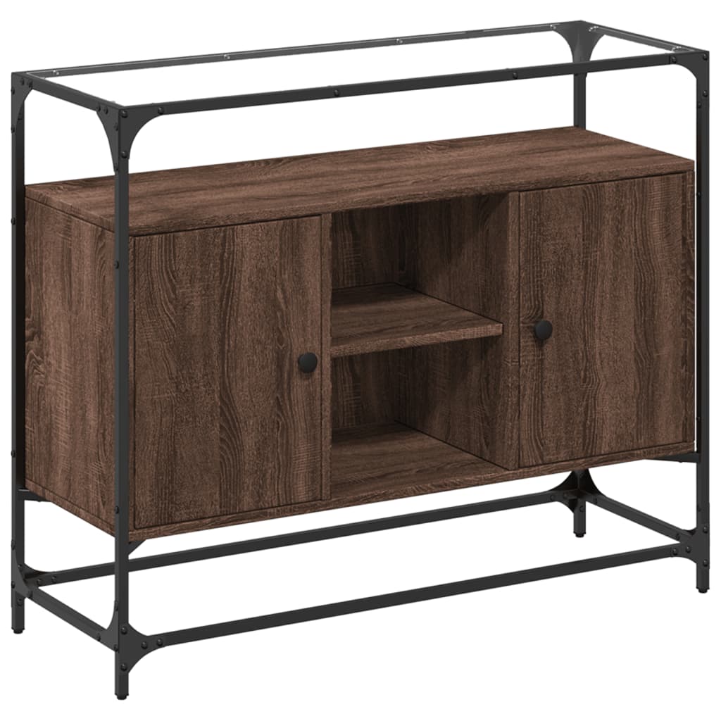 Skænk med glasplade brun eg 98x35x81 cm træmateriale