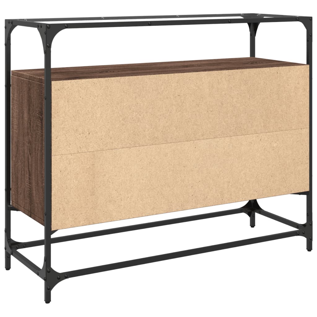 Skænk med glasplade brun eg 98x35x81 cm træmateriale