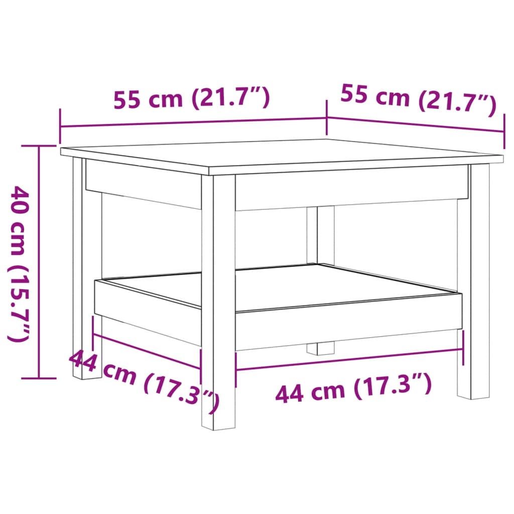 Sofabord voksbrun 55x55x40 cm massivt fyrretræ