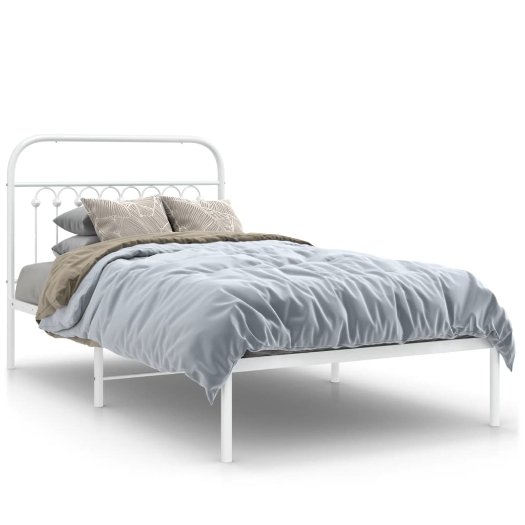 Sengeramme med sengegavl metal hvid 100x200 cm