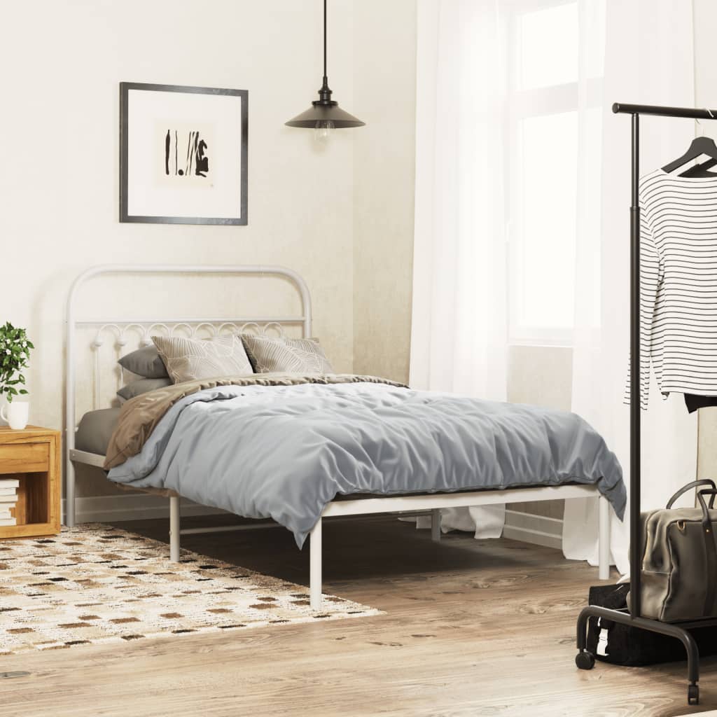 Sengeramme med sengegavl metal hvid 100x200 cm