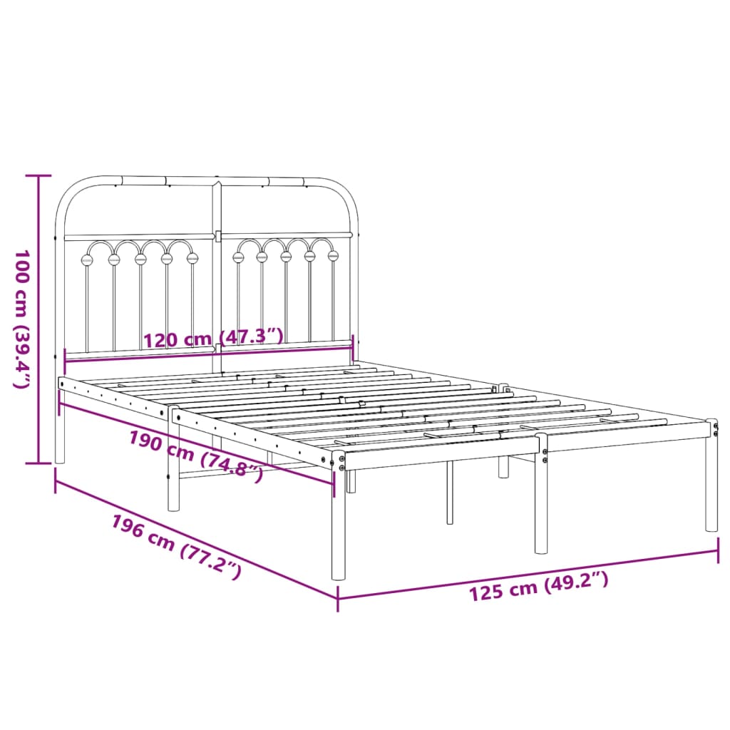 Sengeramme med sengegavl metal hvid 120x190 cm