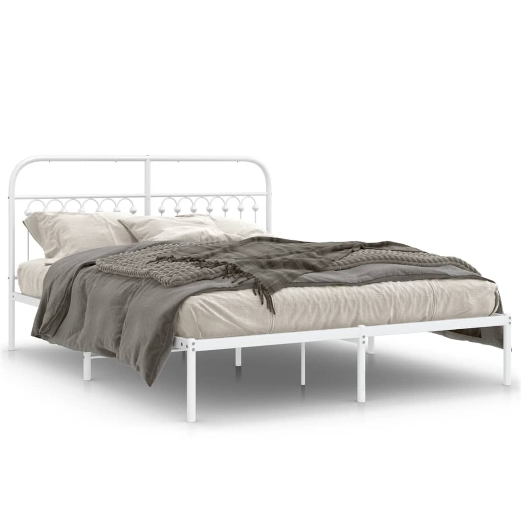 Sengeramme med sengegavl metal hvid 150x200 cm