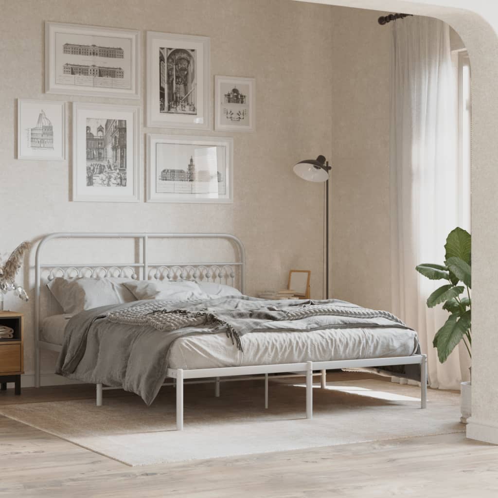 Sengeramme med sengegavl metal hvid 150x200 cm
