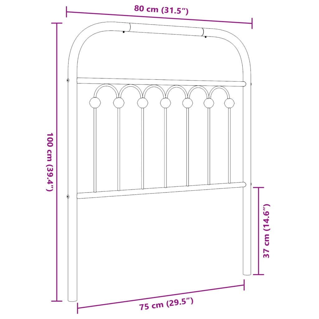 Sengegavl Metal Hvid 75 cm