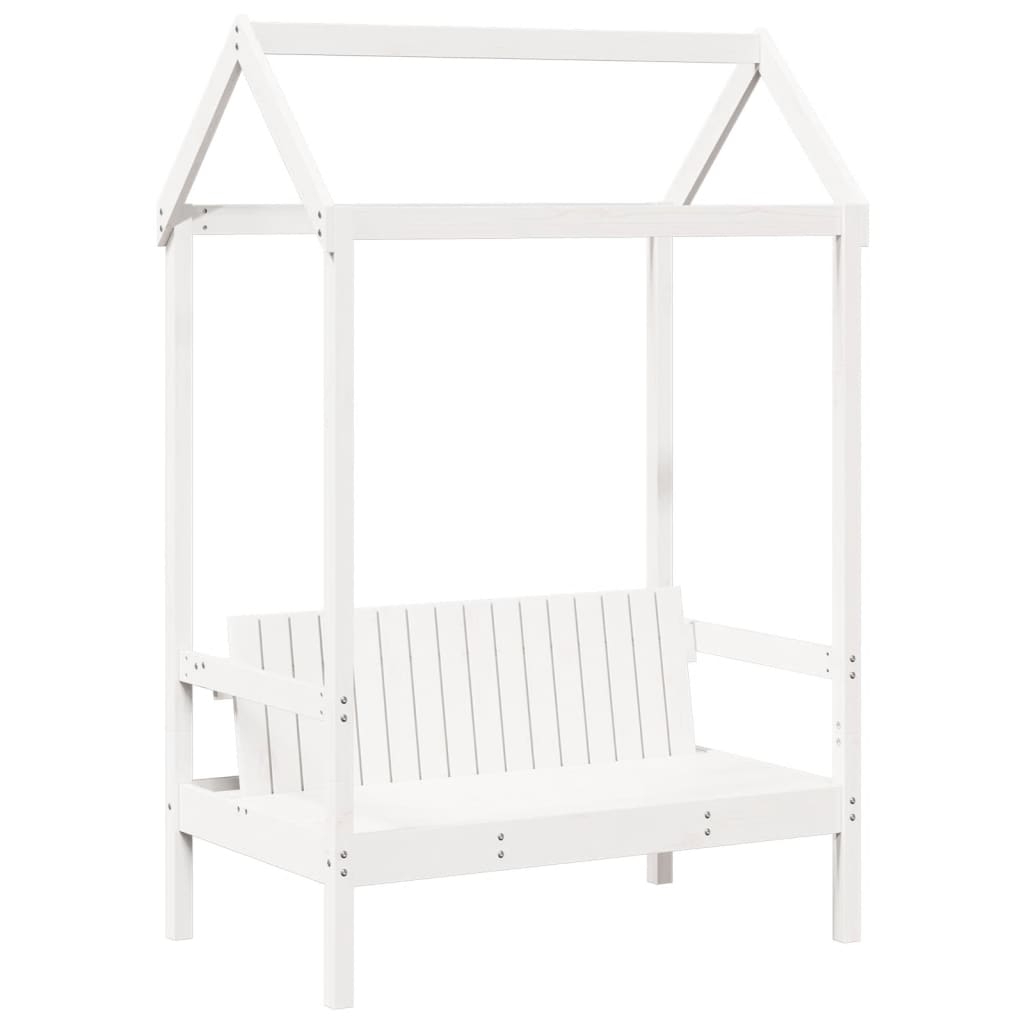 Bænk med tag hvid 117,5x70x176,5 cm massivt fyrretræ