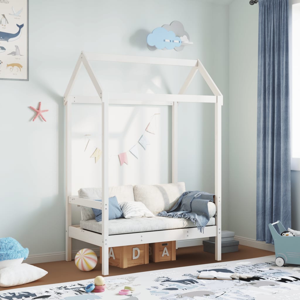 Bænk med tag hvid 117,5x70x176,5 cm massivt fyrretræ