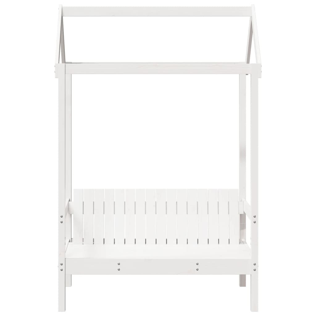 Bænk med tag hvid 117,5x70x176,5 cm massivt fyrretræ