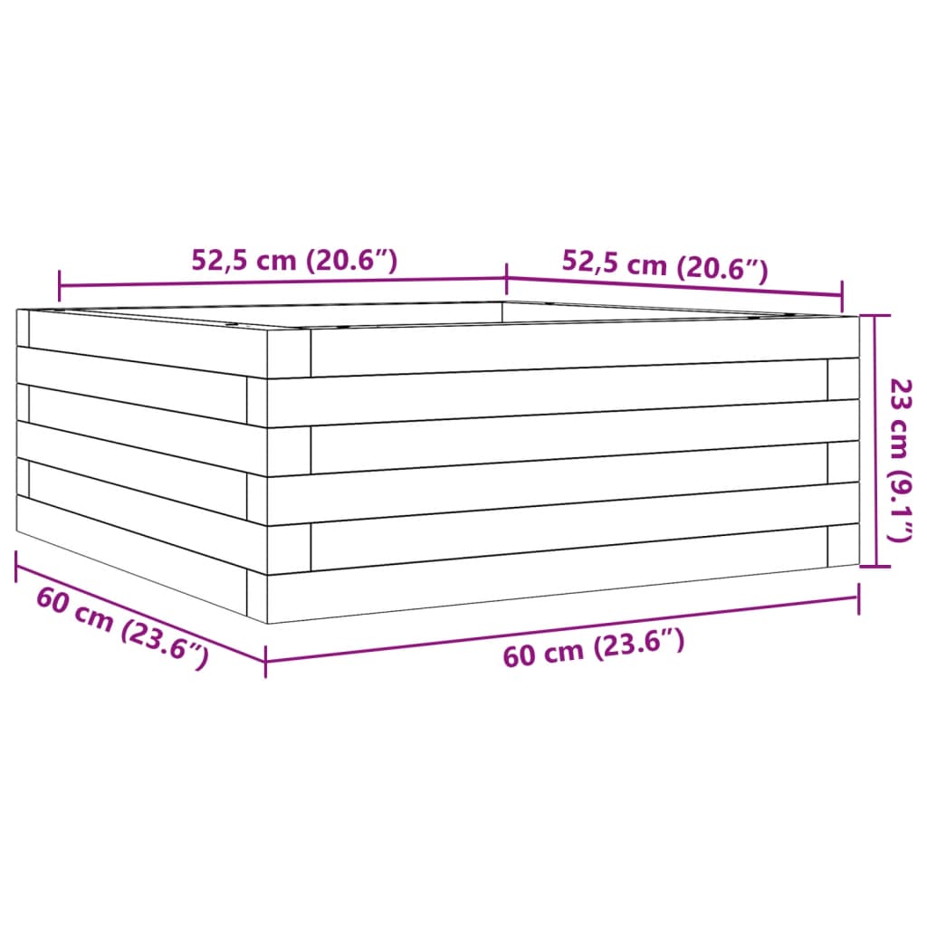 Plantepotte Hvid 60x60x23 cm Massiv Fyrretræ