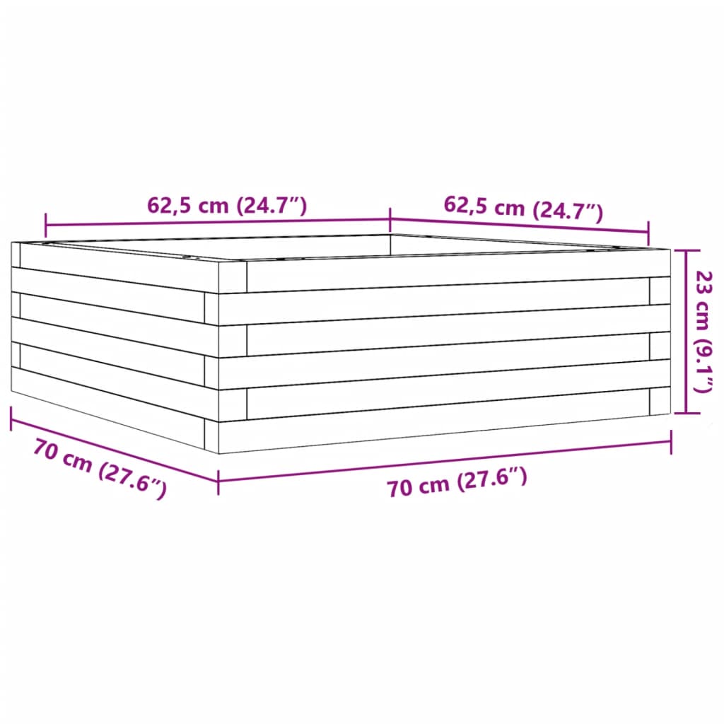 Plantekrukke 70x70x23 cm massivt fyrretræ