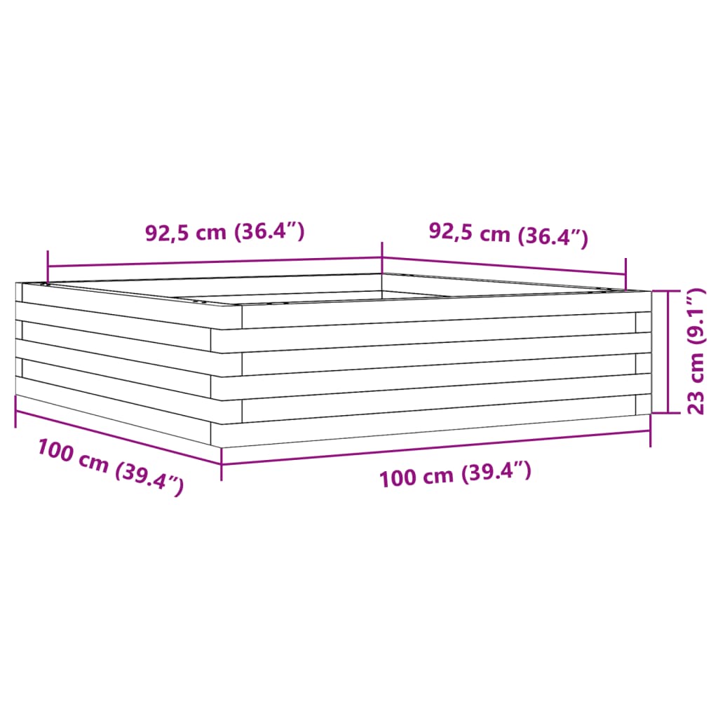 Plantepotte Hvid 100x100x23 cm Massiv Fyrretræ