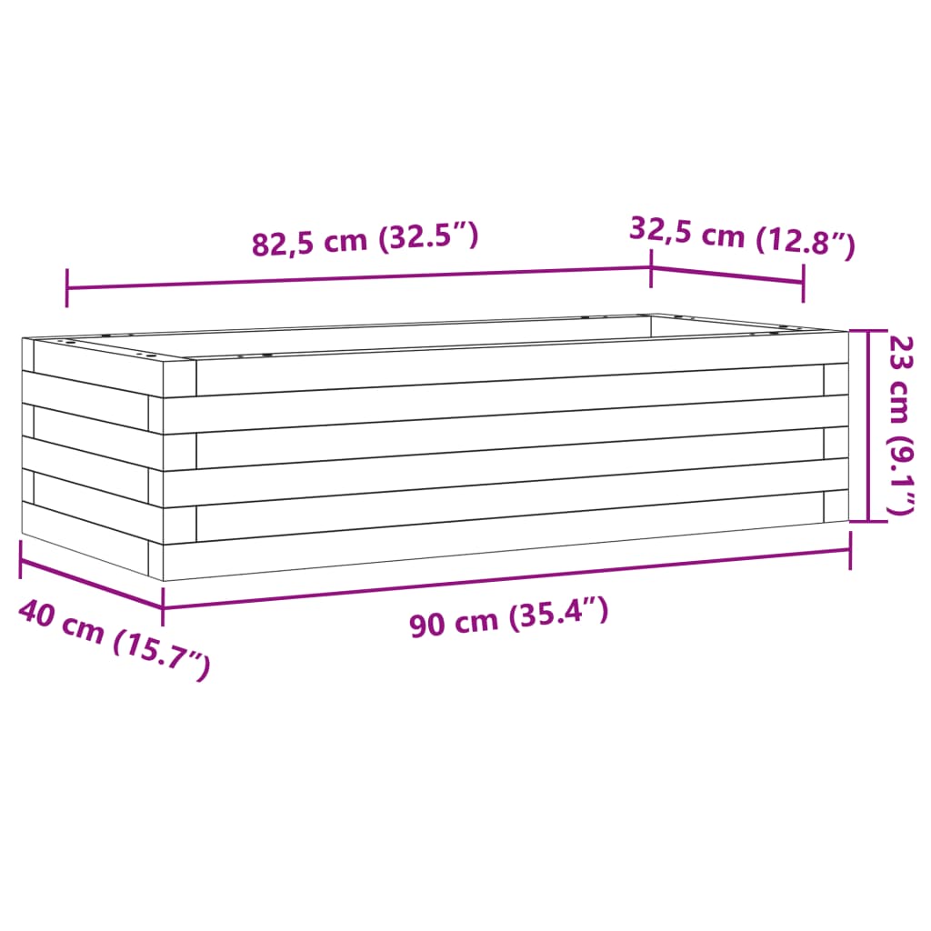 Plantepotte Hvid 90x40x23 cm Massiv Fyrretræ