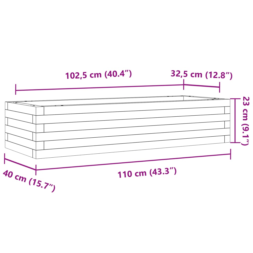 Plantepotte voks brun 110x40x23 cm massivt fyrretræ