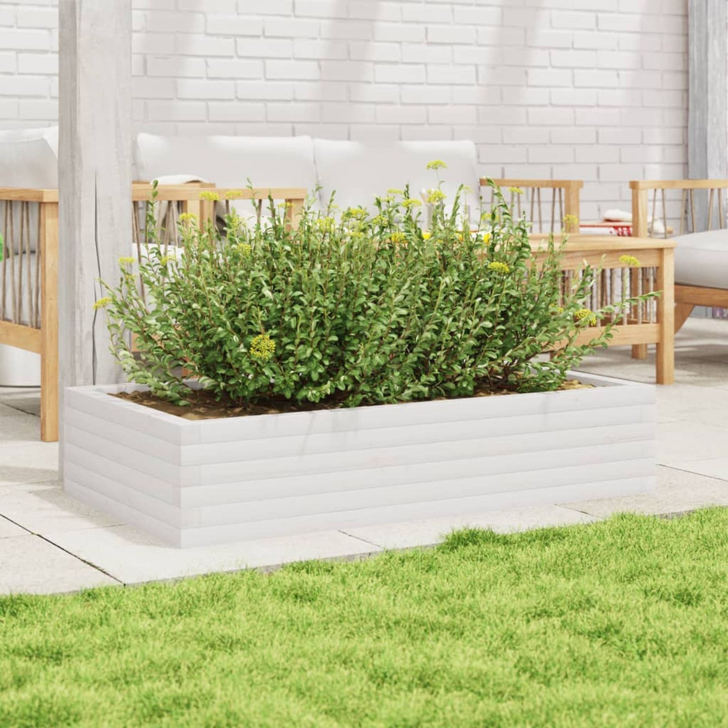 Plantepotte Hvid 110x60x23 cm Massiv Fyrretræ