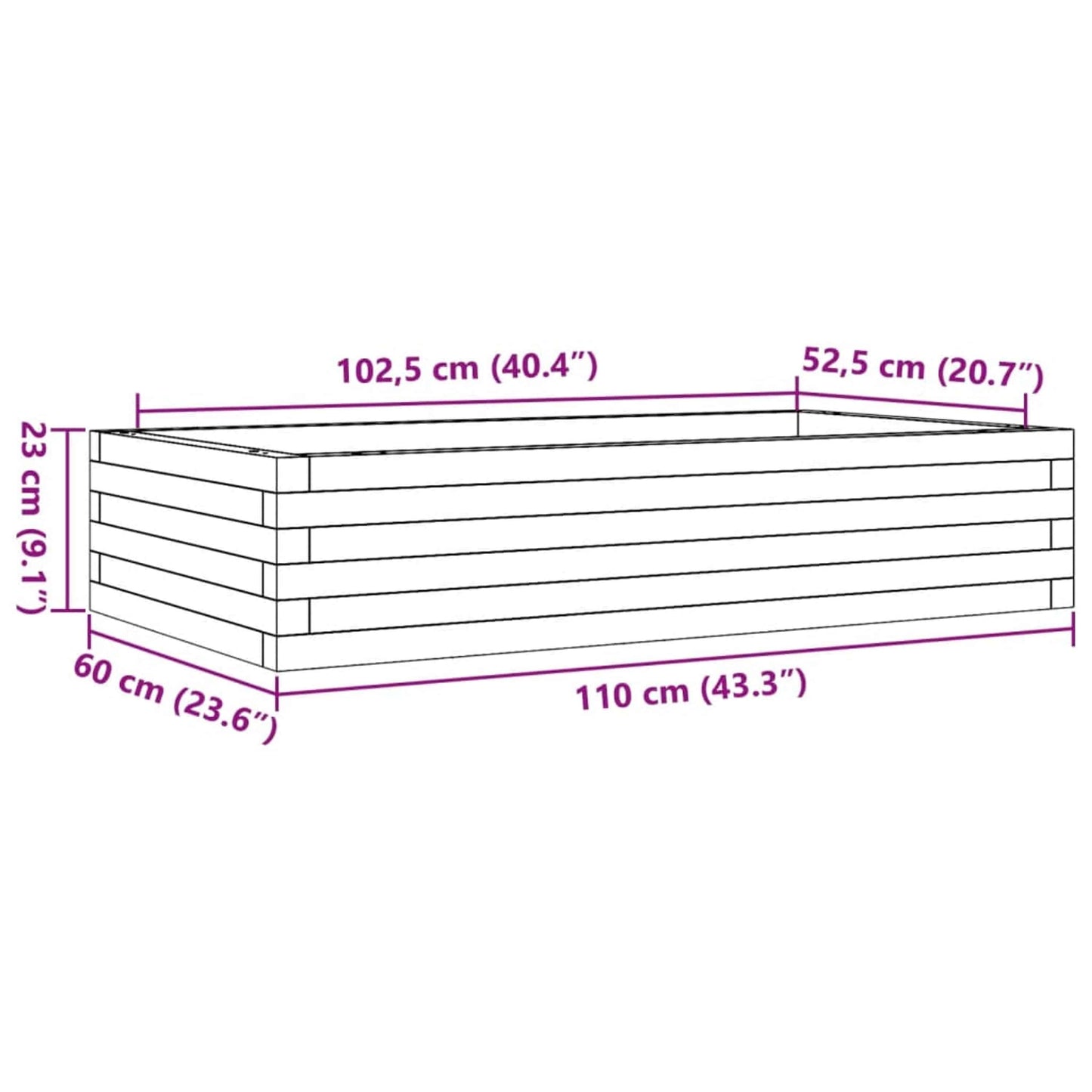 Plantepotte Hvid 110x60x23 cm Massiv Fyrretræ